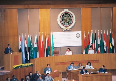 The Arab Women’s International Forum in Cairo in 2004, with Suzanne Mubarak, at the time Egypt's first lady, and foreign minister Amre Moussa in attendance.