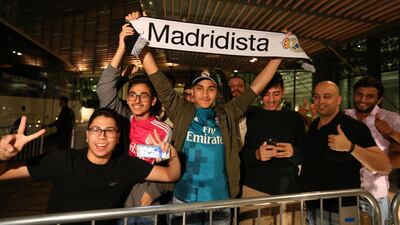 Fans gather to welcome Real Madrid at Four Seasons hotel. EPA
