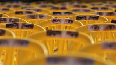 Artwork in Tel Aviv portraying the plight of Israeli hostages in Gaza. Reuters