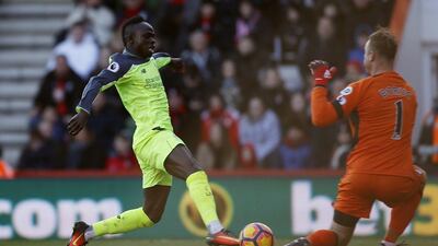 Liverpool’s Sadio Mane scores their first goal. Paul Childs / Action Images / Reuters
