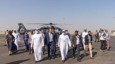 Sheikh Ahmed bin Saeed, chairman of Dubai Civil Aviation Authority, pictured at Dubai Helipark on Tuesday.