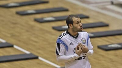 Argentina's Javier Mascherano during the training session for their friendly against Romania on Wednesday March 5, 2014. Vadim Ghirda / AP