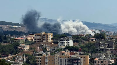 Smoke rises from the site of an Israeli air strike on Nabatieh Al Faouqa in southern Lebanon. AFP