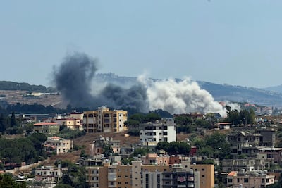 An Israeli air strike on Nabatieh Al Faouqa in southern Lebanon. AFP
