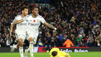 Crysencio Summerville celebrates after netting the winner. Getty
