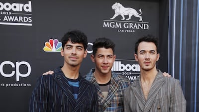 Joe Jonas, Nick Jonas and Kevin Jonas arrive at the 2019 Billboard Music Awards. EPA