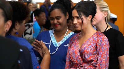 Meghan Markle visits a market on October 24, 2018 in Suva, Fiji. Getty Images