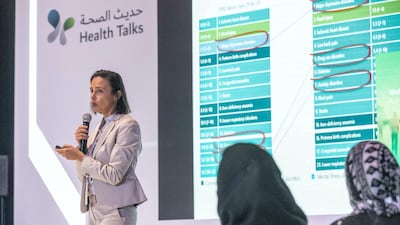 Dr Nadia Dabbagh speaking at the Dubai Health Forum. Antonie Robertson / The National
