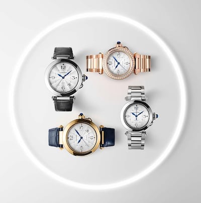 The newly reconfigured Pasha de Cartier timepiece, in steel and gold. Courtesy Cartier