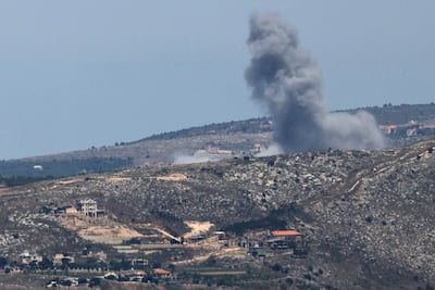 A photograph taken from the southern Lebanese region of Marjayoun shows smoke rising following an Israeli strike near Aarab Salim on June 19, 2026. AFP