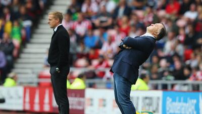Sunderland manager Dick Advocaat reacts during his side’s draw with Swansea City on Saturday at the Stadium of Light. Alex Livesey / Getty Images