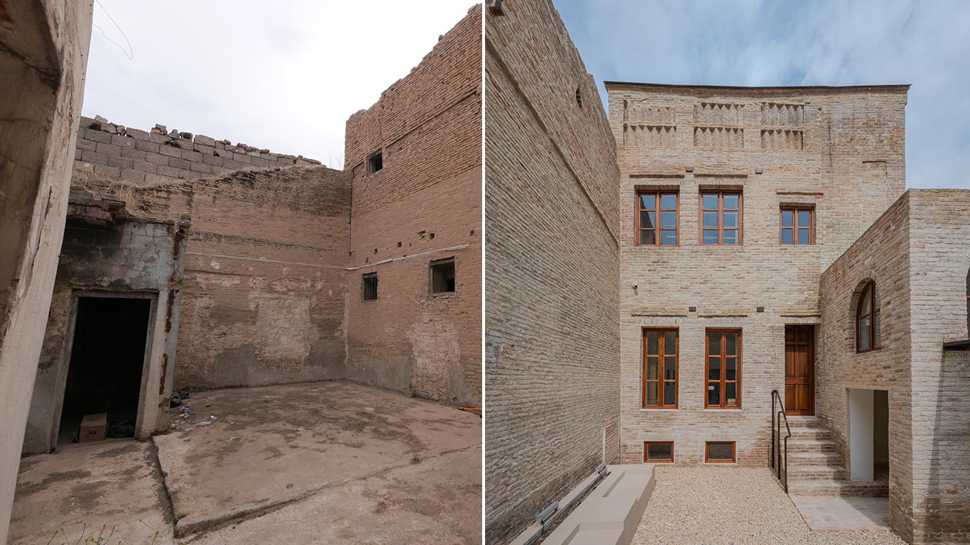 Before and after photographs of one of the restored houses in Erbil. Photo: Kurdistan Centre for Arts & Culture