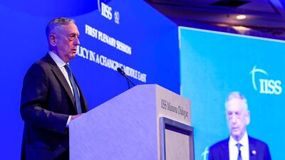 US Defence Secretary James Mattis addresses the 14th International Institute for Strategic Studies (IISS) Manama Dialogue in Bahrain. AFP