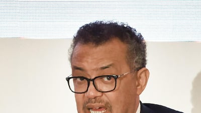 Director-General of World Health Organisation Tedros Ghebreyesus talks during the Riyadh International Humanitarian Forum in Saudi Arabia. AFP