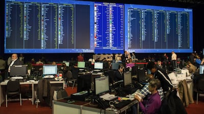 Large electronic screens display the latest voting results at the Independent Electoral Commission centre in Pretoria, South Africa on May 9, 2019. Bloomberg