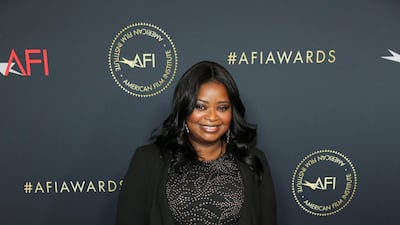 Actor Octavia Spencer poses in black Tadashi Shoj dress from the Autumn 2018 collection at the annual AFI Awards luncheon in Los Angeles, California. REUTERS
