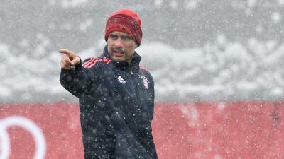 Bayern Munich's Spanish head coach Pep Guardiola gestures during the last team training session one day before the Champions League last 16, second-leg football match between Bayern Munich and Juventus Turin in Munich, southern Germany, on March 15, 2016. AFP/CHRISTOF STACHE
