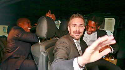 A$AP Rocky (R) leaves the district court in Stockholm. EPA