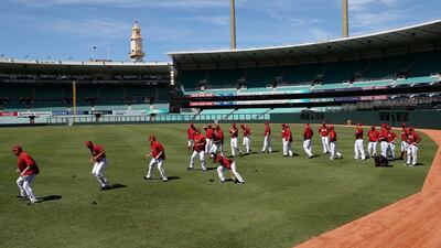 The Arizona Diamondbacks train at the Sydney Cricket Ground on Tuesday. Rick Rycroft / AP / Mach 18, 2014