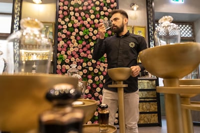 Rosewater is a key note in traditional fragrances at Al Bait Dimashqi Perfumes. Antonie Robertson / The National