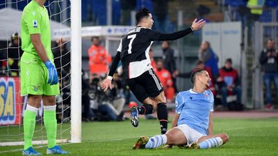 Juventus forward Cristiano Ronaldo celebrates after opening the scoring. AFP