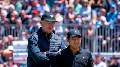 International team captain Ernie Els, left, with Pan Cheng-tsung at the Presidents Cup. AFP