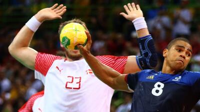 Action from the men’s handball gold medal game between Denmark and France at the Future Arena in Rio de Janeiro, Brazil. Marko Djurica / Reuters