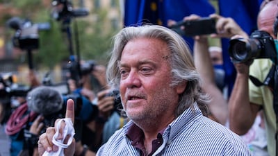 Donald Trump's former chief strategist Steve Bannon speaking with reporters in New York last year. AP