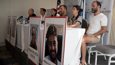 Relatives of US citizens missing since Saturday's surprise attack by Hamas militants near the Gaza border, attend a news conference in Tel Aviv. AP