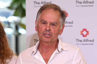 Phil Haines updates the media about his wife's condition in Melbourne. AFP