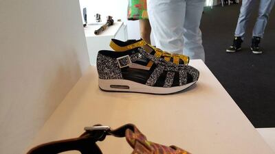 Susana Traca’s glittered sandals with sneaker-like soles make trendy footwear styles. All photos by Hafsa Lodi / The National