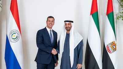 Sheikh Mohamed and Mr Pena at Al Shati Palace. Photo: Mohamed Al Hammadi / UAE Presidential Court