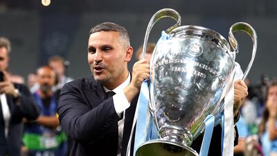 Manchester City chairman Khaldoon Al Mubarak with the Champions League Trophy following victory over Inter Milan at the Ataturk Olympic Stadium, Istanbul. PA