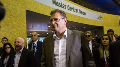 Fifa Secretary General Jerome Valcke walks around after the official opening ceremony of the International Broadcast Centre (IBC) for the 2014 World Cup in Rio de Janeiro, Brazil on Monday. Yasuyoshi Chiba / AFP / June 2, 2014