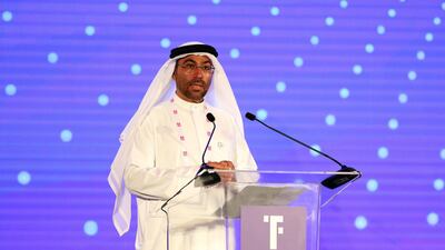 Abu Dhabi Global Market Chairman Ahmed Ali Al Sayegh addressing FinTech Abu Dhabi 2018. Chris Whiteoak / The National