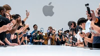 Apple's new iPhone 16 Pro devices on display after their unveiling at the Steve Jobs Theatre in Apple Park, California. Bloomberg