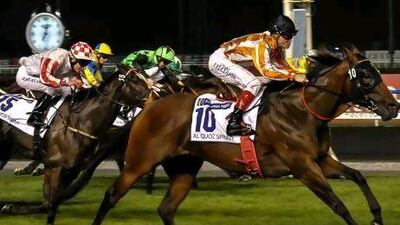 Ortensia, ridden by Craig Williams, won the Al Quoz Sprint race on Dubai World Cup night. Stephen Hindley / AP Photo