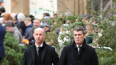 Former Manchester United player Roy Keane arrives for the funeral service of Sir Bobby Charlton at Manchester Cathedral. EPA