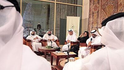 FNC members (left to right) Marwan Bin Ghalita, Rashad Bukhash, Ahmad Abdul Malik Ahli, Mona J Al Bahar and Hamad Al Rahoomi during a meeting at the Cultural and Scientific Association.