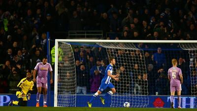 James Wilson of Brighton & Hove Albion celebrates after scoring against Reading in the Championship on Tuesday night. Dan Istitene / Getty Images / March 15, 2016