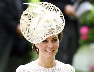 Kate, Princess of Wales, wears a cream fascinator at Royal Ascot, 2016. WireImage