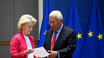 European Commission President Ursula von der Leyen and European Council President Antonio Costa. AFP