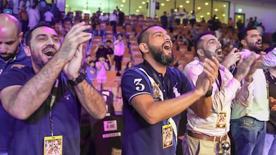 Brave Combat Federation 27 at the Mubadala Arena.-- Jordanian fans cheer for Jarrah Al Selawe after defeating Abdoul Abdouraguimov. ( FRA) Victor Besa / The National