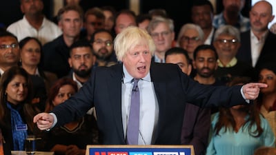 Former British prime minister Boris Johnson campaigns at a Conservative Party election event in London on July 2. EPA