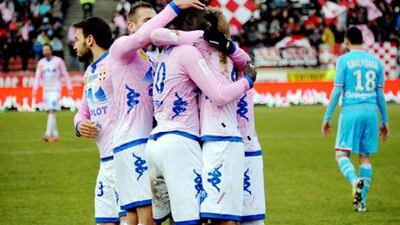 Evian forward Yannick Sagbo celebrates his goal against Marseille.