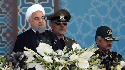 At the annual military parade on September 22, 2017 in Tehran, marking the anniversary of the outbreak of the 1980-88 war with Iraq, Iranian President Hassan Rouhani tells the nation Iran will boost its ballistic missiles, regardless of international objections. AFP