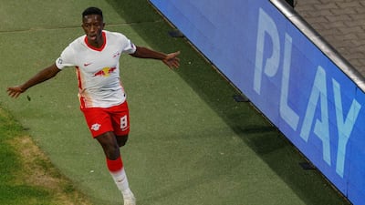 Leipzig's Malian midfielder Amadou Haidara celebrates scoring the second. AFP