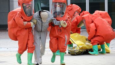 South Korean emergency services personnel during anti-terrorism exercises at Kintex in Goyang, South Korea. Getty Images