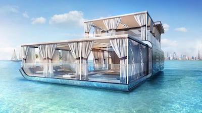 Above, the Signature Edition of The Floating Seahorse villas at The Heart of Europe development off the coast of Dubai. Courtesy Kleindienst Group