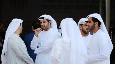 Delegates on the first day of World Government Summit 2018 held at Madinat Jumeirah in Dubai. Pawan Singh / The National